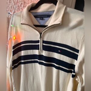 New condition, Tommy Hilfiger Men's Zip-Up Sweater in Cream and Navy
